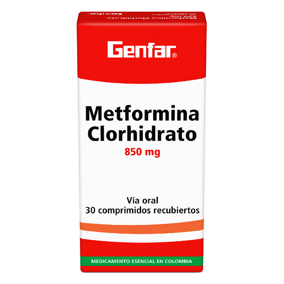 Metformina 850 mg 30 Tabletas Genfar - Antidiabético oral para control de glucosa
