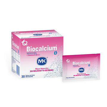 Biocalcium D Polvo 500 mg 30 Sobres MK - Suplemento de calcio con vitamina D3 en polvo