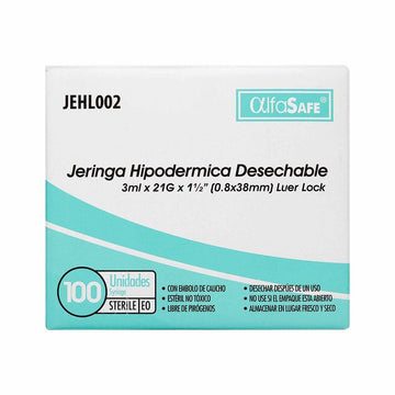 Jeringa hipodérmica Alfa 3P 3 ml 21G x 1½ caja x 100