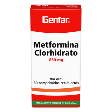 Metformina 850 mg 30 Tabletas Genfar - Antidiabético oral para control de glucosa