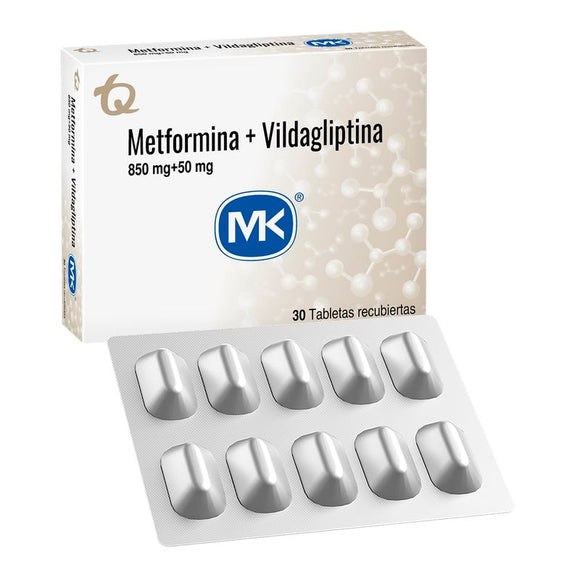 Metformina + Vildagliptina 850 mg/50 mg caja 30 tabletas — Tecnoquímicas MK