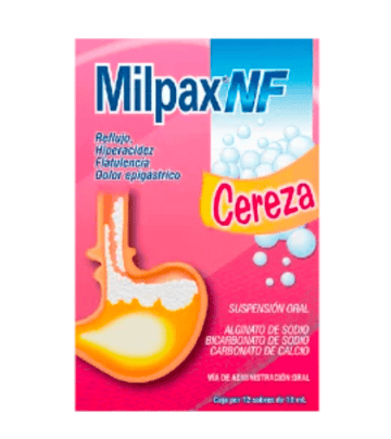 Milpax NF cereza alginato de sodio bicarbonato carbonato de calcio 10ml 12 sobres — Farma de Colombia