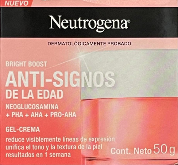 Neutrogena Bright Boost Crema Gel iluminadora 50 g - tubo blanco con detalles naranjas