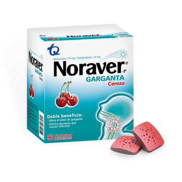 Noraver Garganta Cereza 96 Pastillas Benzocaína + Cetilpiridinio — Tecnoquímicas