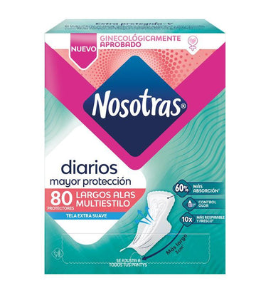 Protectores Nosotras Diarios Largos con Alas Multiestilo x 80 — Familia