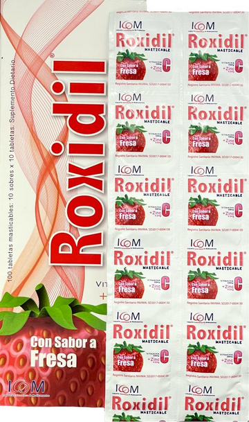 Roxidil Vitamina C Masticable Fresa 500mg 100 Tabletas — Icom