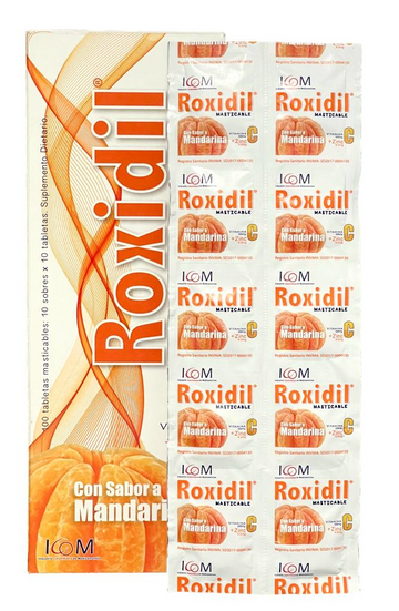 Roxidil Vitamina C Masticable Mandarina 500mg 100 Tabletas — Icom