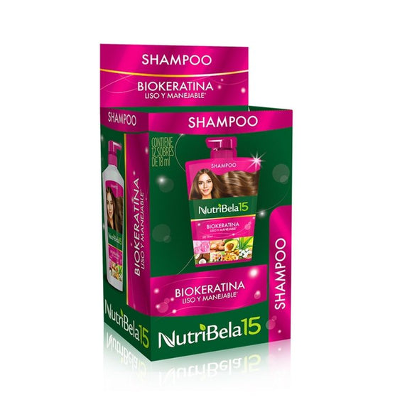 Shampoo Nutribela Biokeratina display x 12 sobres de 18 ml — Quala