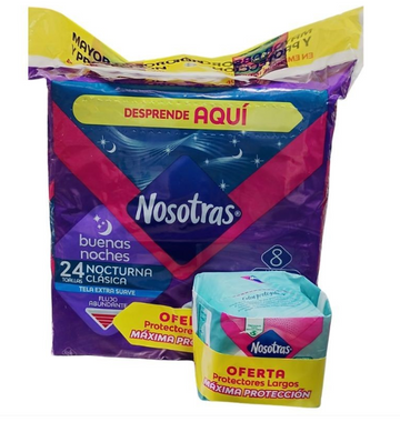 Toallas Nosotras Buenas Noches Tela 24 Unidades + 15 Protectores Largos — Familia