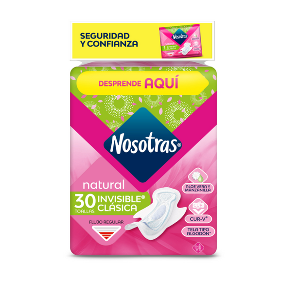 Toallas Nosotras Natural Invisible Clásica Tela 30 Unidades — Familia