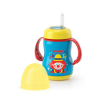 Vaso Pitillo Corchito azul con asas ergonómicas y pitillo de silicona para bebés