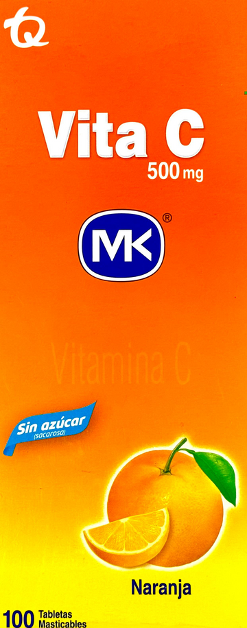 Vitamina C 500 mg Naranja 100 Tabletas MK - Suplemento de ácido ascórbico sabor naranja Tecnoquímicas
