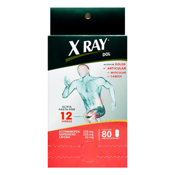 X Ray Dol naproxeno sódico, acetaminofén y cafeína 80 tabletas — Genomma Lab