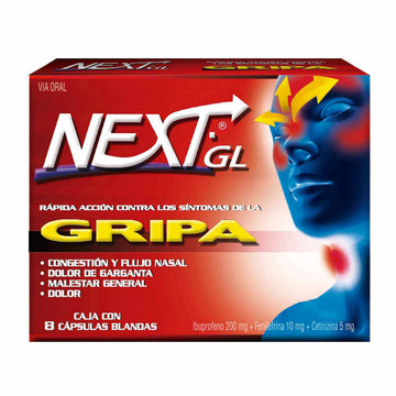 Next GL Gripa ibuprofeno fenilefrina cetirizina 8 cápsulas blandas — Genomma Lab
