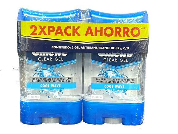 2 DESODORANTE GILLETTE CLEAR GEL COOL WAVE 82 GR (EXH) - Uno A Droguerias
