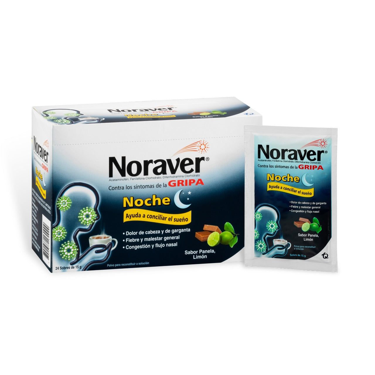 (F) NORAVER GRIPA BEBIDA NOCHE 15 GR 24 SOBRES - 1 UNIDADES
