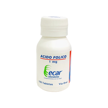 Ácido fólico 1mg 100 tabletas vitamina B9 — Ecar