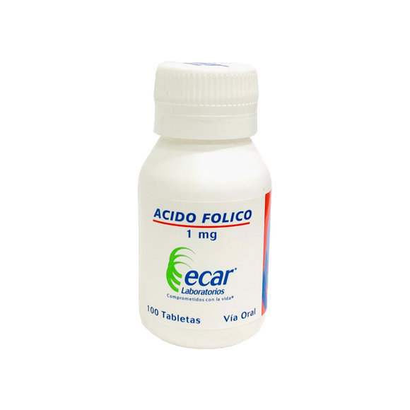 Ácido fólico 1mg 100 tabletas vitamina B9 — Ecar