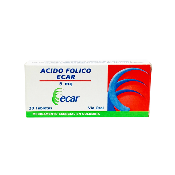 Ácido fólico 5mg ácido fólico caja con 20 tabletas — Ecar