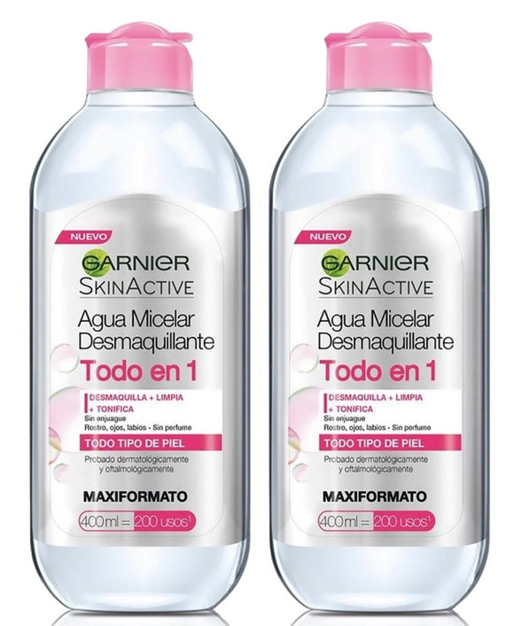 2 AGUA MICELAR GARNIER SKIN ACTIVE 400 ML