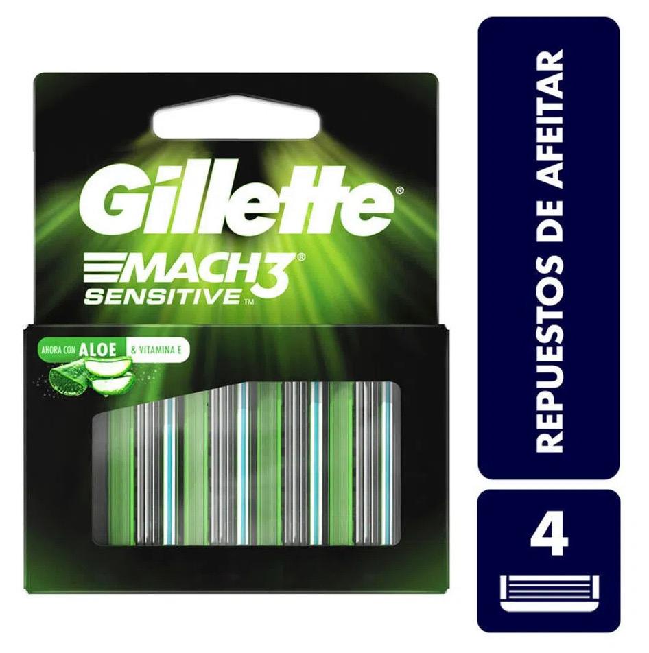 REPUESTO MAQUINA GILLETTE MACH 3 SENSITIVE 4 UDS