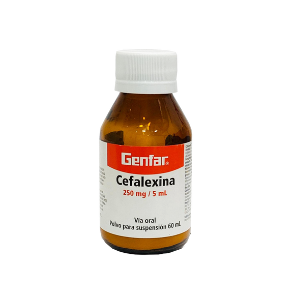 Cefalexina suspensión 250 mg/5 ml frasco 60 ml — Genfar