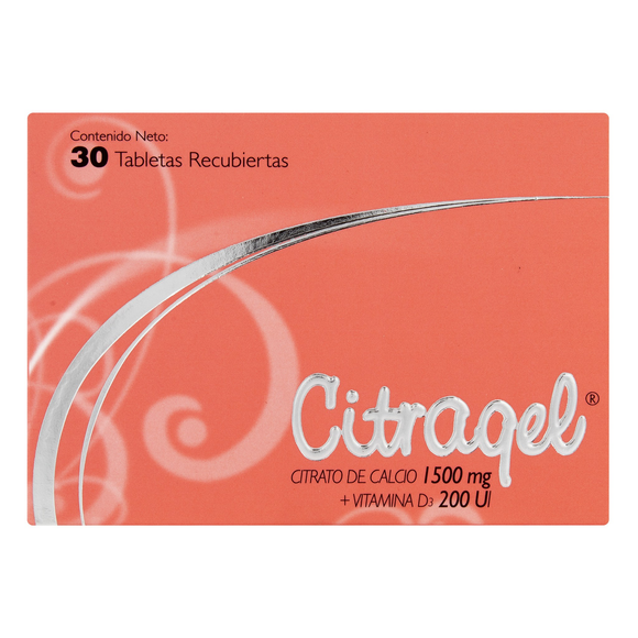 Citragel citrato de calcio 1500 mg + vitamina D3 200 UI 30 tabletas recubiertas — Procaps