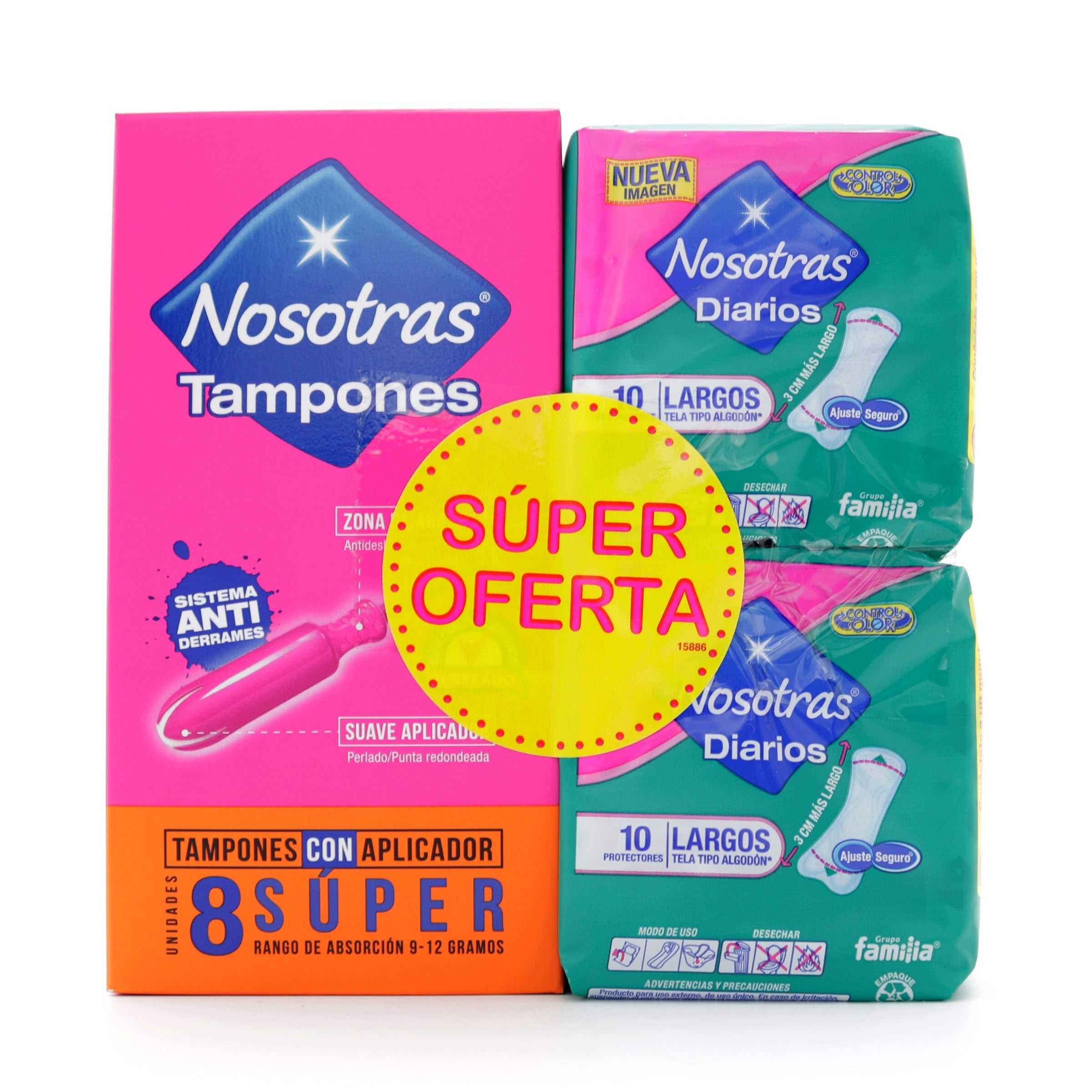 TAMPON NOSOTRAS CON APLICADOR SUPER 8 UNIDADES+2 PROTECTORES LARGOS SUPER OFERTA