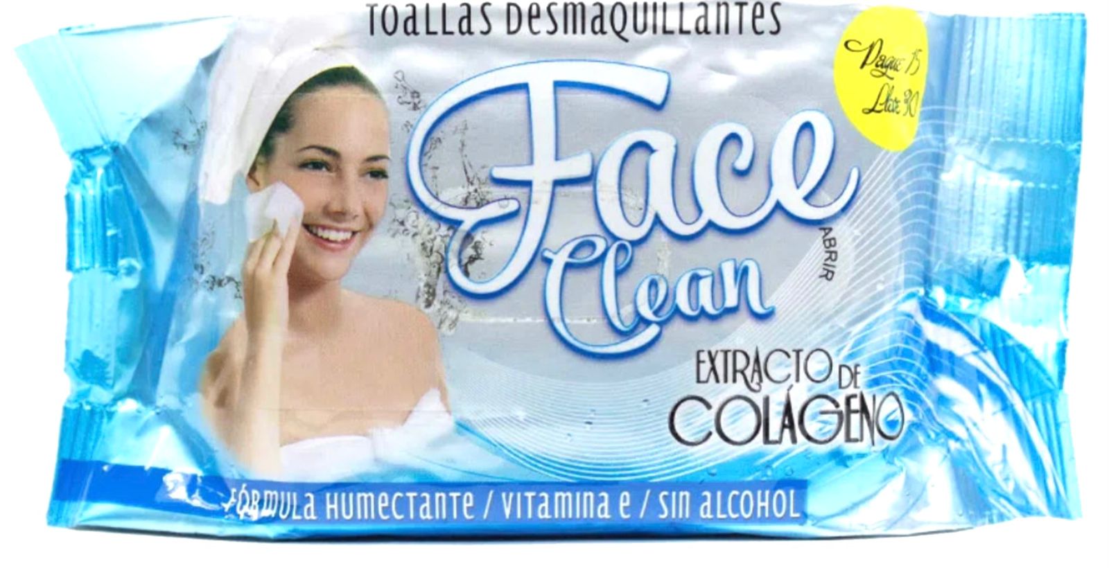 TOALLA DESMAQUILLADORA FACE CLEAN EXTRACTO DE COLAGENO PG.15LLV.30