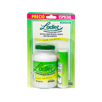 Endulzante Ladiet con Stevia x 500 Tabletas + Dispensador x 150 Tabletas — América