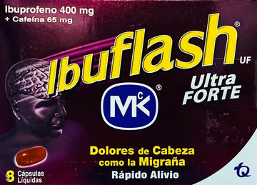 Ibuflash Ultra Forte ibuprofeno 400mg cafeína 65mg 8 cápsulas blandas — Tecnoquímicas