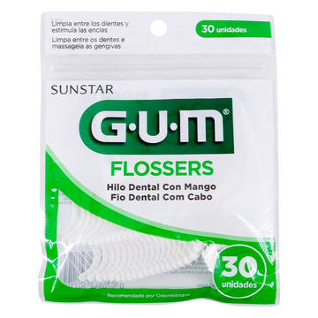 FLOSSERS GUM BLANCOS HILO DENTAL 30 UNIDADES - Uno A Droguerias