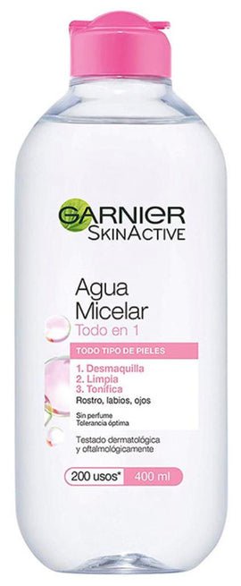 GARNIER AGUA MICELAR DESMAQUILLANTE TODO EN 1 ROSADO 400 ML