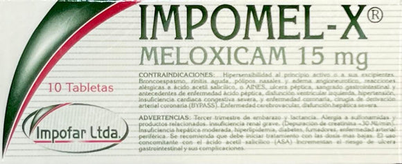 Impomel-X Meloxicam 15 mg 10 Tabletas — Comerlat Pharmaceutical