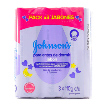 Jabón Johnson's Baby Antes de Dormir 110 g - paquete de 3 jabones en barra con fórmula NaturalCalm para bebés