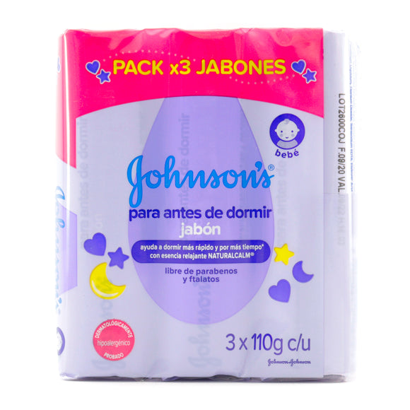 Jabón Johnson's Baby Antes de Dormir 110 g - paquete de 3 jabones en barra con fórmula NaturalCalm para bebés