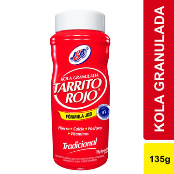 Kola Granulada Tarrito Rojo JGB Tradicional 135 g - tarro plástico rojo con refresco en polvo sabor cola