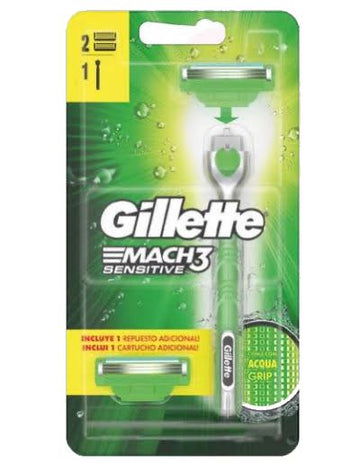 Máquina de Afeitar Gillette Mach3 Sensitive Aqua Grip + 2 Repuestos — Procter & Gamble