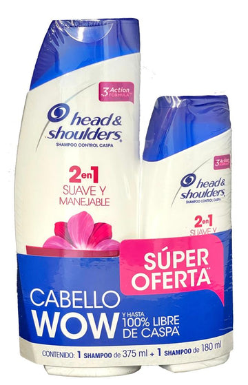 Shampoo Head & Shoulders 2 en 1 Suave y Manejable 375 ml + 180 ml — Procter & Gamble