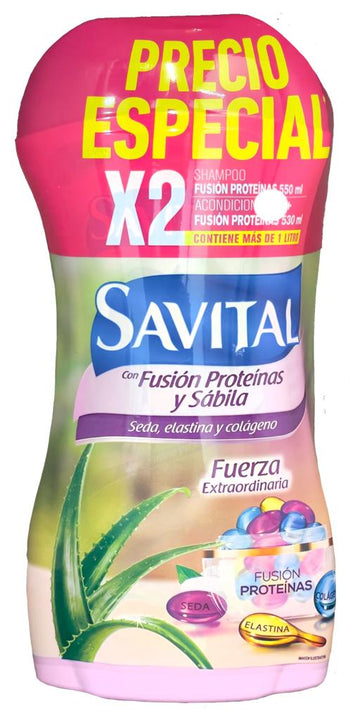 Shampoo Savital Fusion Proteinas y Sabila 550 ml + Acondicionador Fusion Proteinas 530 ml — Unilever