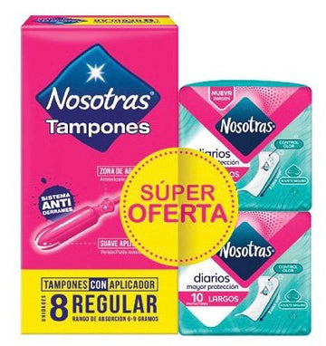 Tampon Nosotras con Aplicador Regular 8 Unidades + 2 Protectores — Familia