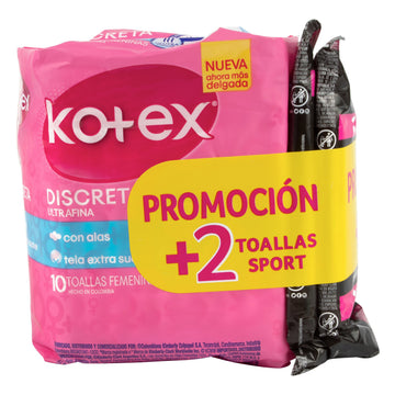 Toallas Kotex Discreta 10 Unidades + 2 Sport — Kimberly Clark