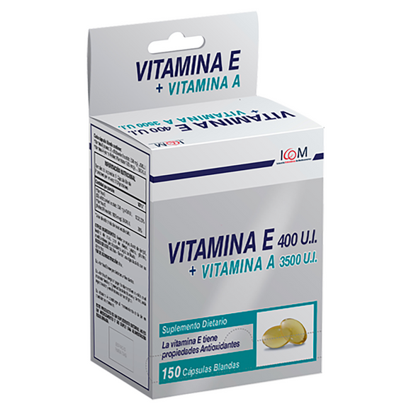 Vitamina E 400 UI + Vitamina A 3500 UI 150 cápsulas — Icom